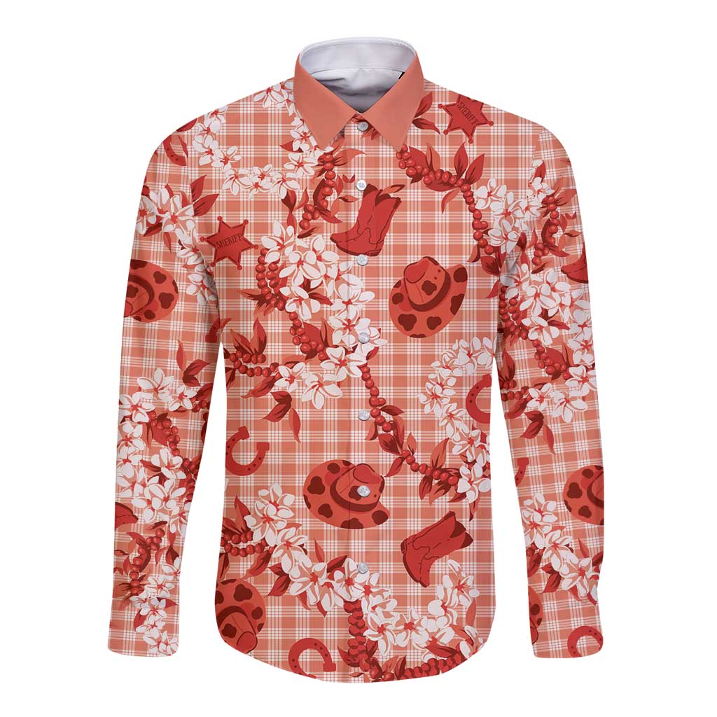 Mokihana Maile Ilima Leis Paniolo Palaka Long Sleeve Button Shirt Hawaiian Ulaula Spirit LT9 Unisex Red - Polynesian Pride