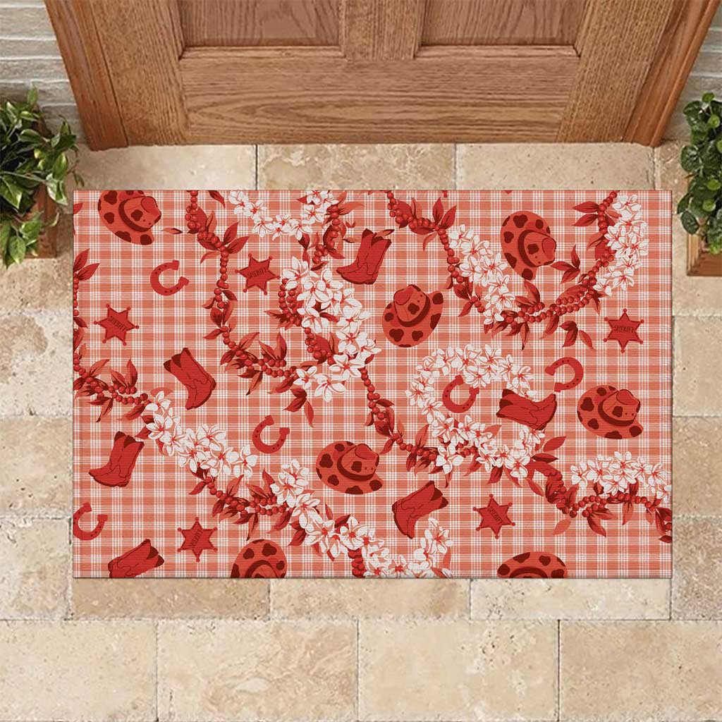 Mokihana Maile Ilima Leis Paniolo Palaka Rubber Doormat Hawaiian Ulaula Spirit LT9 Red - Polynesian Pride