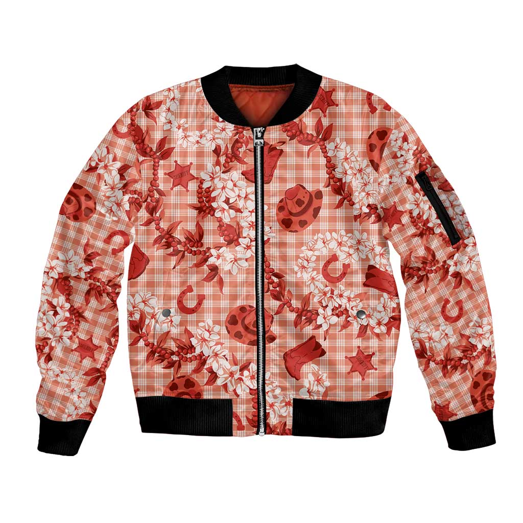 Mokihana Maile Ilima Leis Paniolo Palaka Sleeve Zip Bomber Jacket Hawaiian Ulaula Spirit LT9 Unisex Red - Polynesian Pride