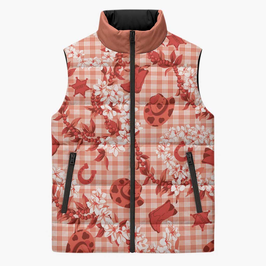 Mokihana Maile Ilima Leis Paniolo Palaka Sleeveless Puffer Jacket Hawaiian Ulaula Spirit LT9 Unisex Red - Polynesian Pride