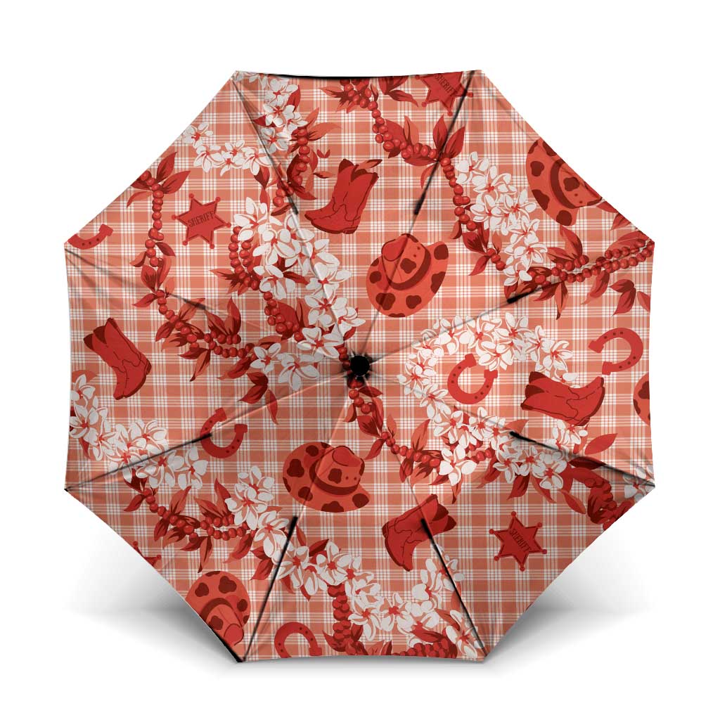 Mokihana Maile Ilima Leis Paniolo Palaka Umbrella Hawaiian Ulaula Spirit LT9 One Size Folded 11.42 inch Opened Diameter 37.4 inch Red - Polynesian Pride