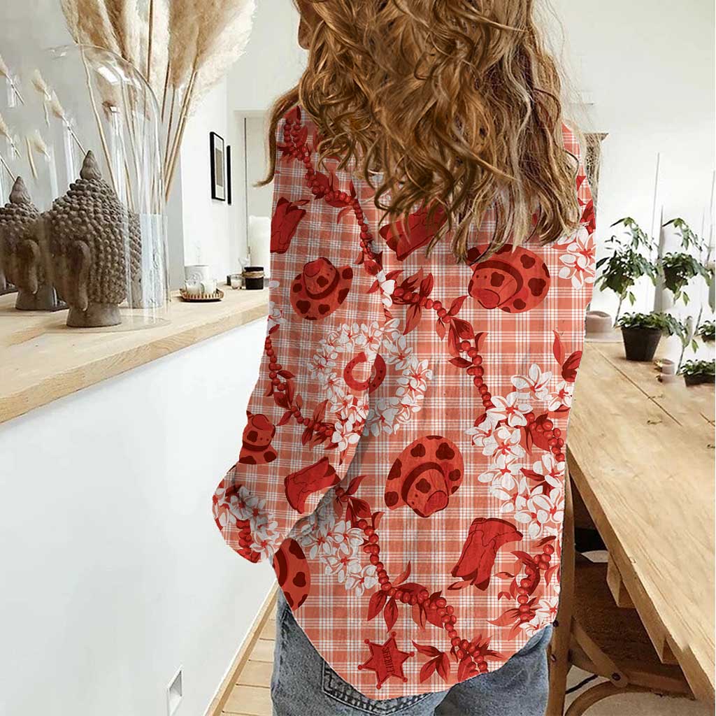 Mokihana Maile Ilima Leis Paniolo Palaka Women Casual Shirt Hawaiian Ulaula Spirit - Polynesian Pride