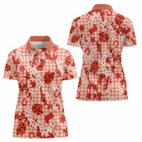 Mokihana Maile Ilima Leis Paniolo Palaka Women Polo Shirt Hawaiian Ulaula Spirit - Polynesian Pride