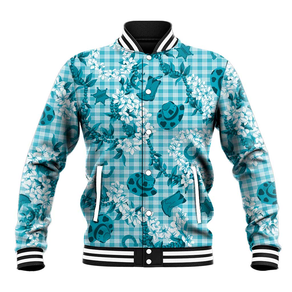 Mokihana Maile Ilima Leis Paniolo Palaka Baseball Jacket Hawaiian Polu Opa Spirit LT9 Unisex Turquoise - Polynesian Pride