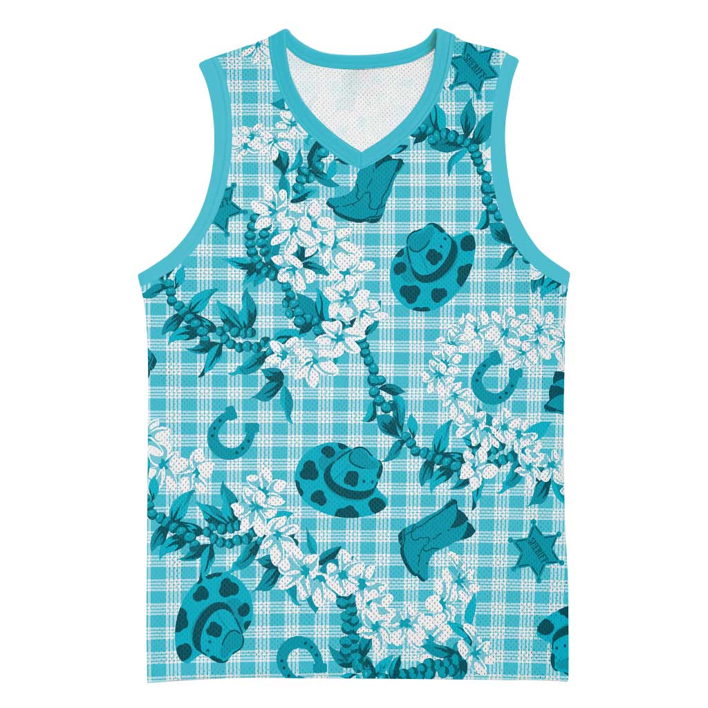 Mokihana Maile Ilima Leis Paniolo Palaka Basketball Jersey Hawaiian Polu Opa Spirit LT9 Unisex Turquoise - Polynesian Pride