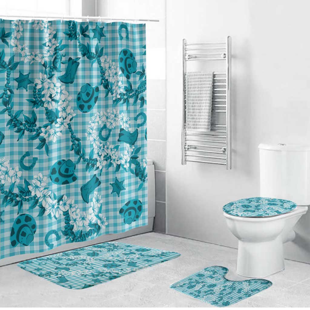 Mokihana Maile Ilima Leis Paniolo Palaka Bathroom Set Hawaiian Polu Opa Spirit LT9 Bathroom Set (4 pcs) Turquoise - Polynesian Pride