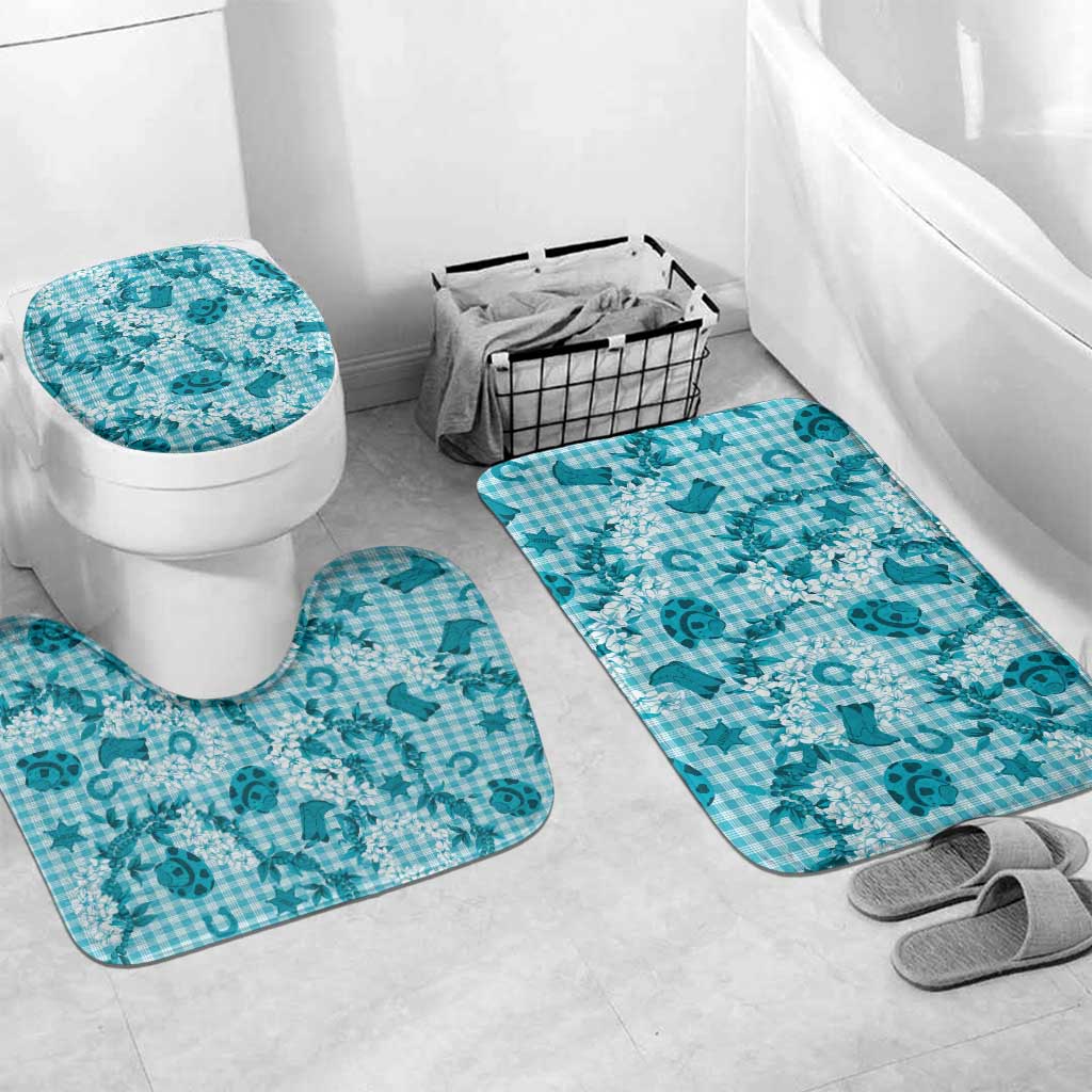 Mokihana Maile Ilima Leis Paniolo Palaka Bathroom Set Hawaiian Polu Opa Spirit LT9 Mat Set Only (3 pcs) One Size Turquoise - Polynesian Pride