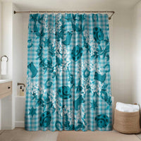 Mokihana Maile Ilima Leis Paniolo Palaka Bathroom Set Hawaiian Polu Opa Spirit LT9 Shower Curtain Only Turquoise - Polynesian Pride