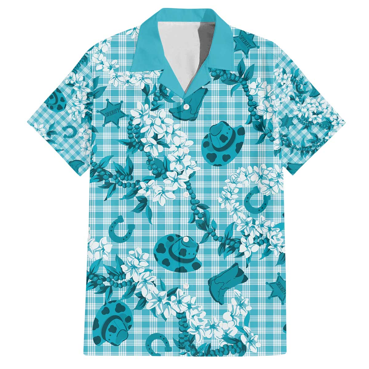 Mokihana Maile Ilima Leis Paniolo Palaka Family Matching Off The Shoulder Long Sleeve Dress and Hawaiian Shirt Hawaiian Polu Opa Spirit - Polynesian Pride