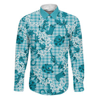 Mokihana Maile Ilima Leis Paniolo Palaka Family Matching Puletasi and Hawaiian Shirt Hawaiian Polu Opa Spirit LT9 Dad's Shirt - Long Sleeve Turquoise - Polynesian Pride