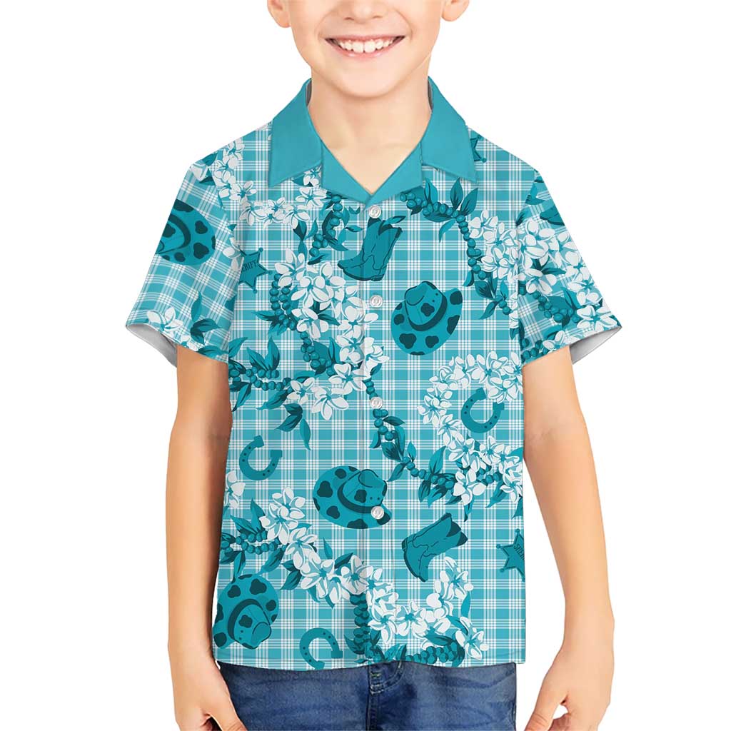 Mokihana Maile Ilima Leis Paniolo Palaka Kid Hawaiian Shirt Hawaiian Polu Opa Spirit LT9 Kid Turquoise - Polynesian Pride