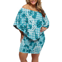 Mokihana Maile Ilima Leis Paniolo Palaka Off Shoulder Short Dress Hawaiian Polu Opa Spirit - Polynesian Pride