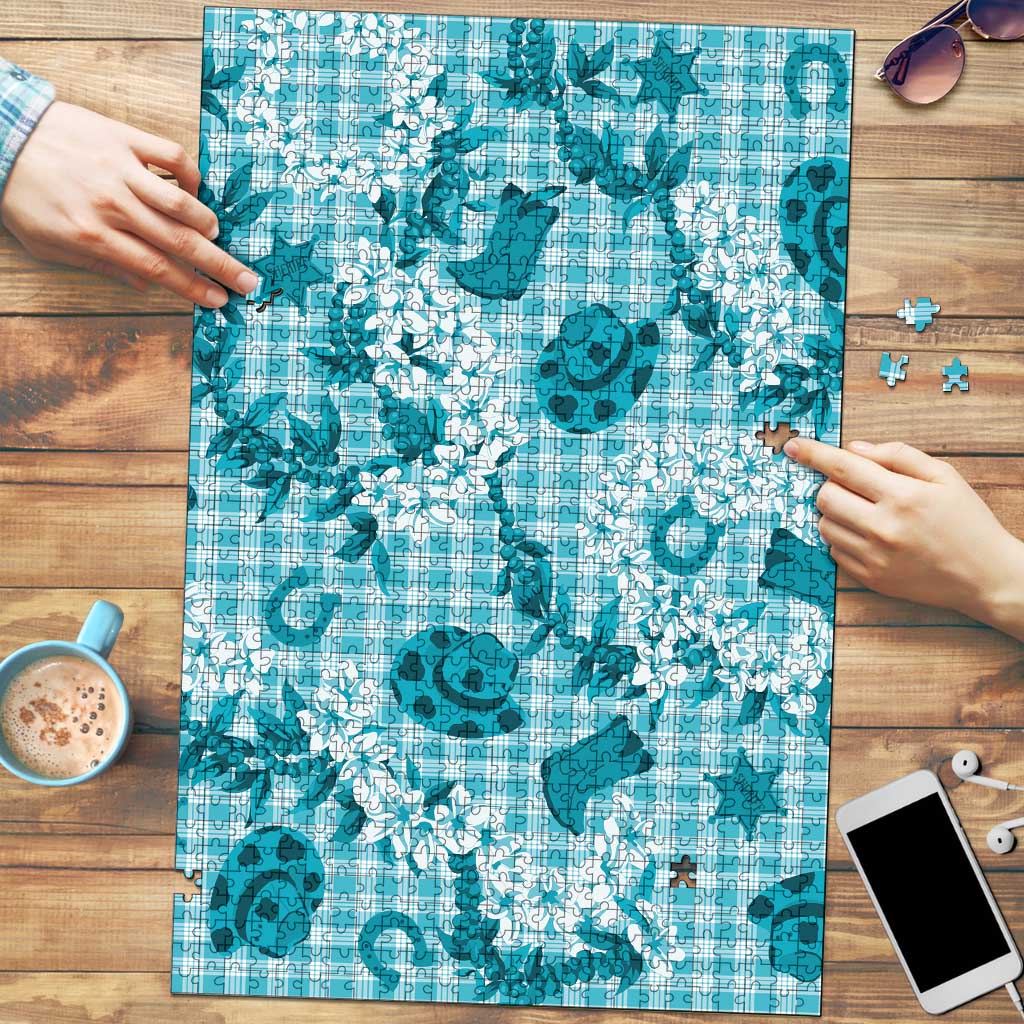 Mokihana Maile Ilima Leis Paniolo Palaka Puzzle Hawaiian Polu Opa Spirit LT9 Turquoise - Polynesian Pride