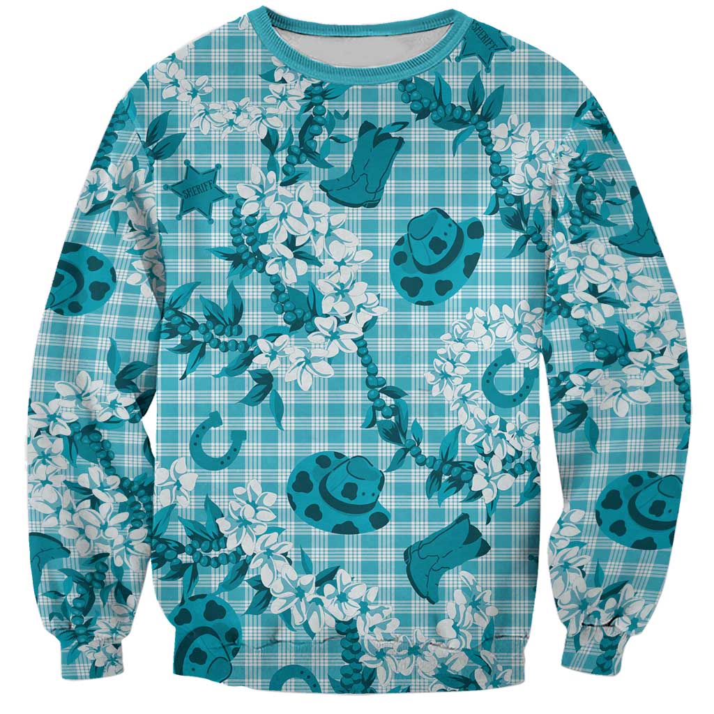 Mokihana Maile Ilima Leis Paniolo Palaka Sweatshirt Hawaiian Polu Opa Spirit LT9 Unisex Turquoise - Polynesian Pride