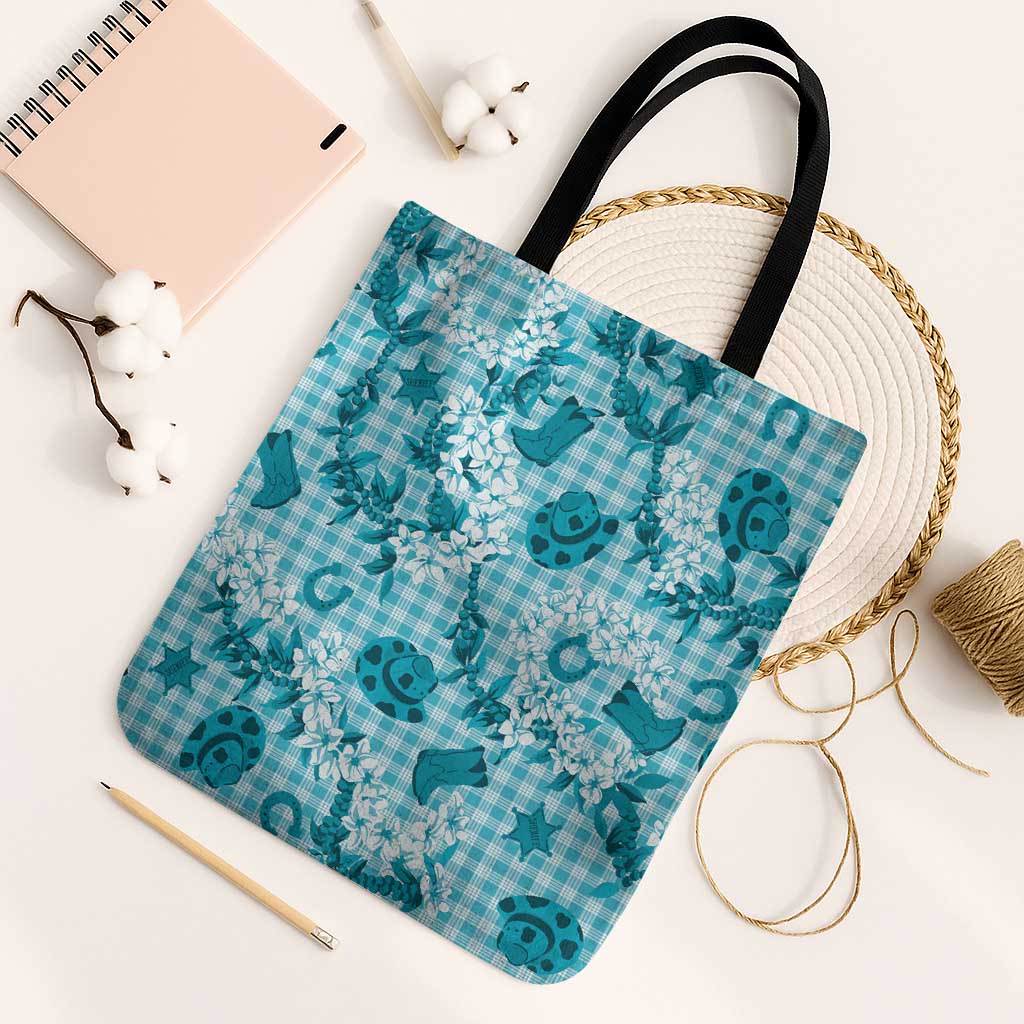 Mokihana Maile Ilima Leis Paniolo Palaka Tote Bag Hawaiian Polu Opa Spirit LT9 Black Strap One Size Turquoise - Polynesian Pride