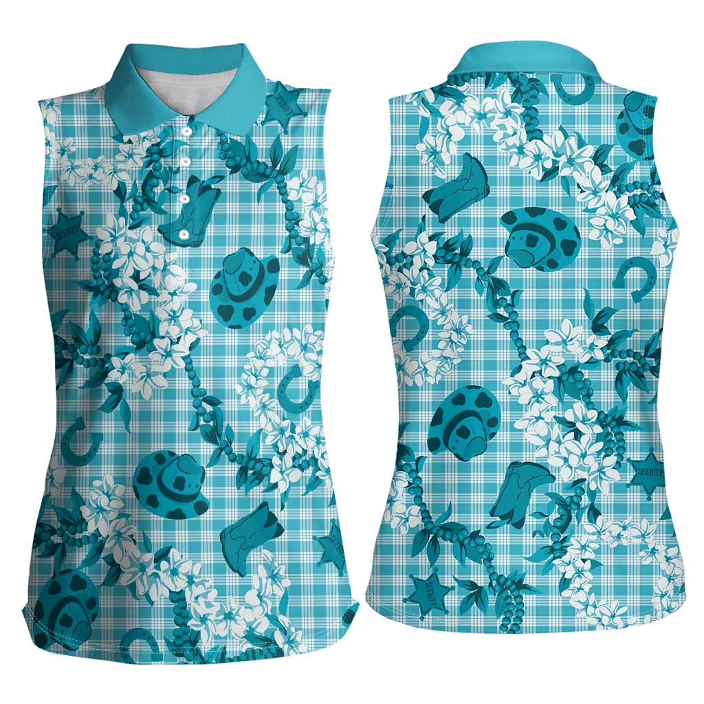 Mokihana Maile Ilima Leis Paniolo Palaka Women Sleeveless Polo Shirt Hawaiian Polu Opa Spirit - Polynesian Pride