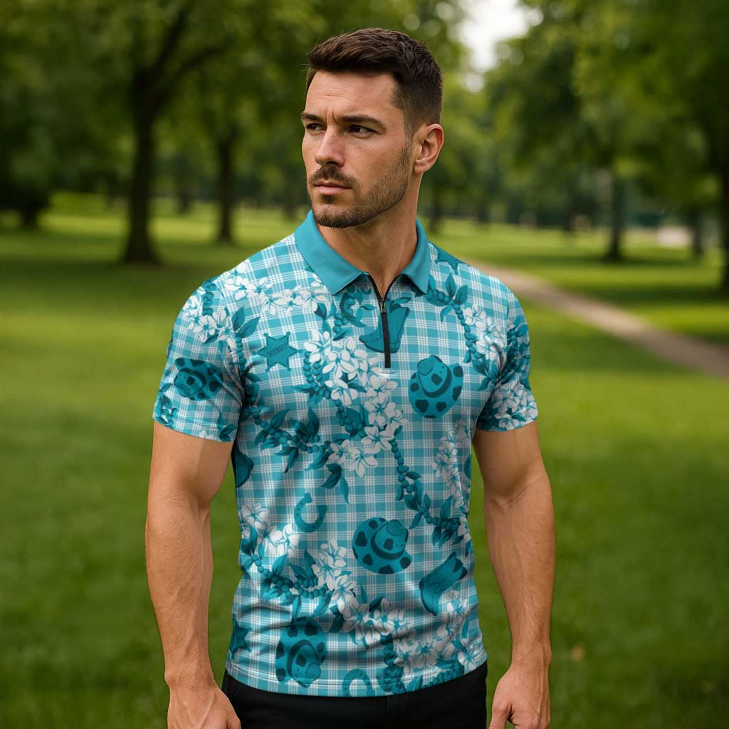 Mokihana Maile Ilima Leis Paniolo Palaka Zipper Polo Shirt Hawaiian Polu Opa Spirit - Polynesian Pride