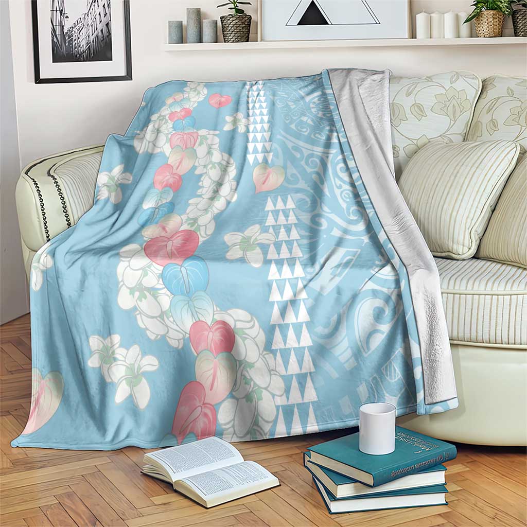 Blue Hawaii Anthurium Plumeria Lei Blanket LT9 Blue - Polynesian Pride