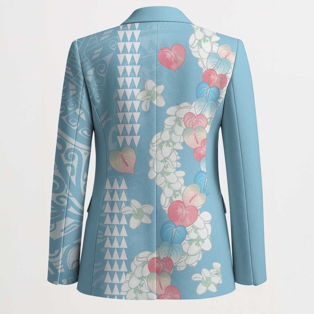 Blue Hawaii Anthurium Plumeria Lei Blazer