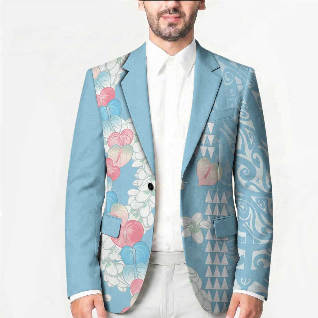 Blue Hawaii Anthurium Plumeria Lei Blazer