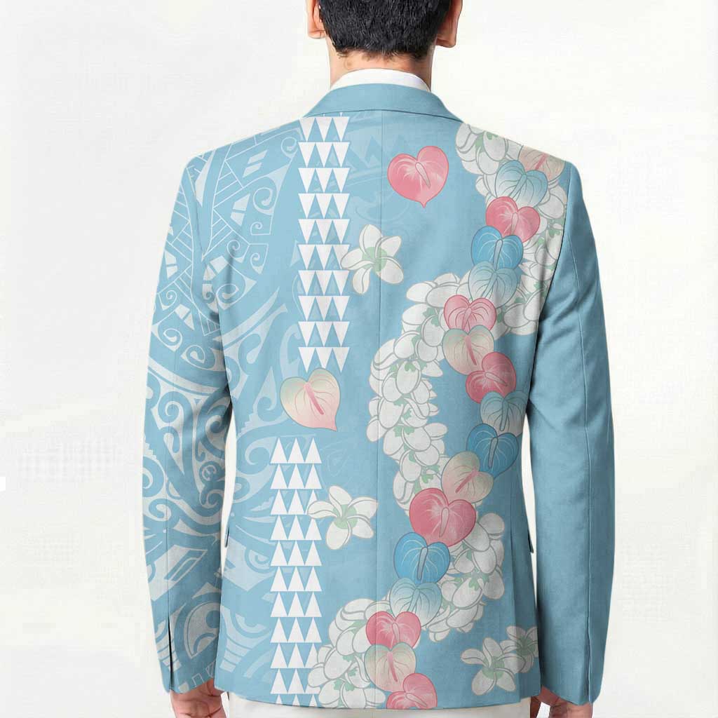 Blue Hawaii Anthurium Plumeria Lei Blazer