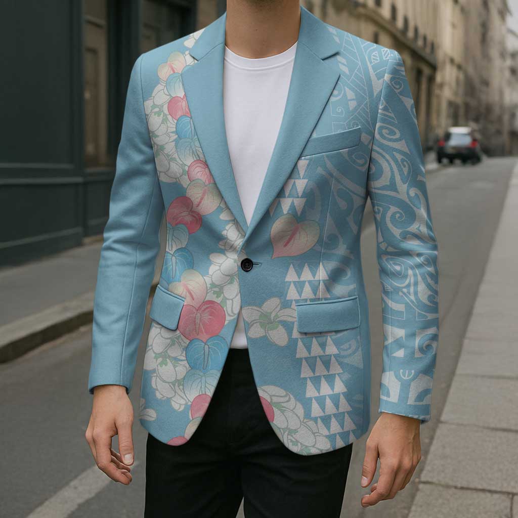 Blue Hawaii Anthurium Plumeria Lei Blazer