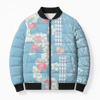 Blue Hawaii Anthurium Plumeria Lei Bomber Puffer Jacket
