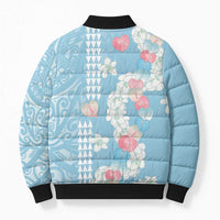 Blue Hawaii Anthurium Plumeria Lei Bomber Puffer Jacket