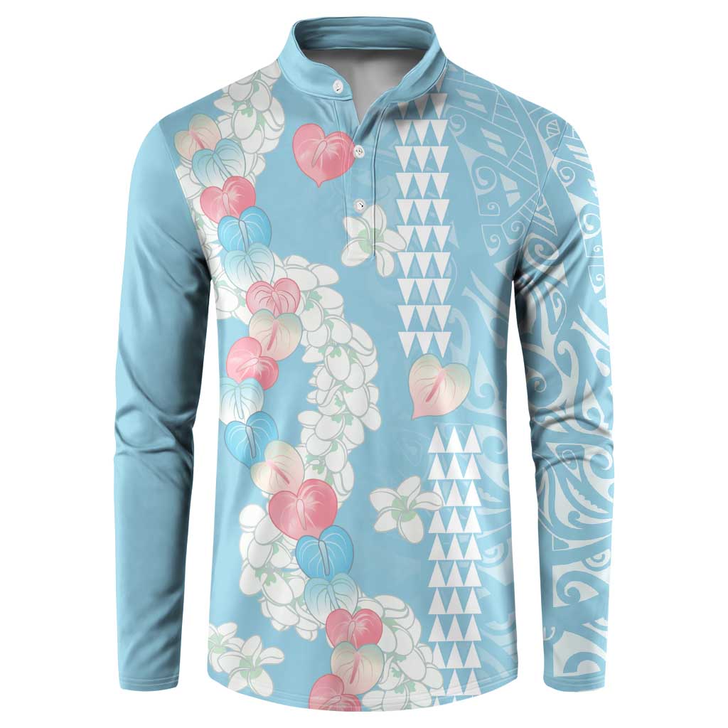 Blue Hawaii Anthurium Plumeria Lei Button Sweatshirt LT9 Blue - Polynesian Pride