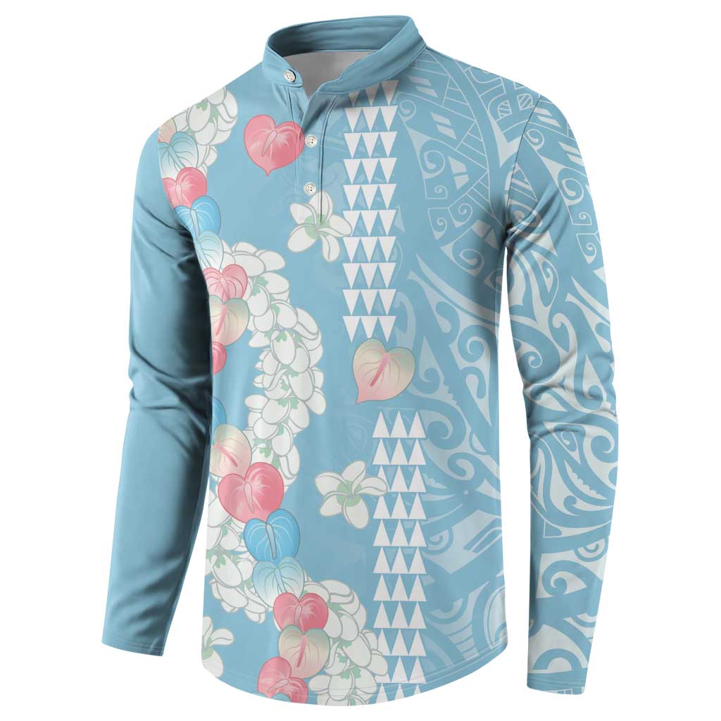 Blue Hawaii Anthurium Plumeria Lei Button Sweatshirt LT9 - Polynesian Pride