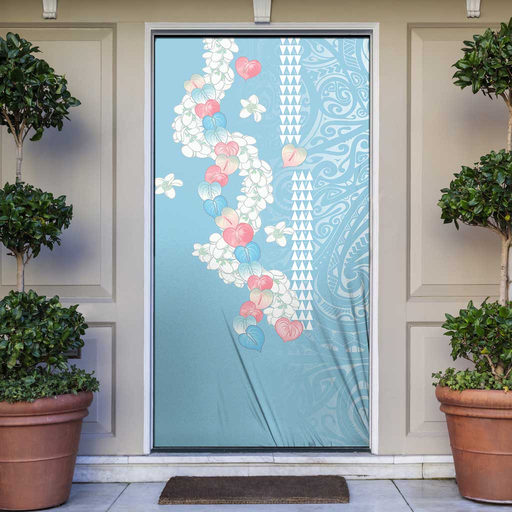Blue Hawaii Anthurium Plumeria Lei Door Cover LT9 Blue - Polynesian Pride
