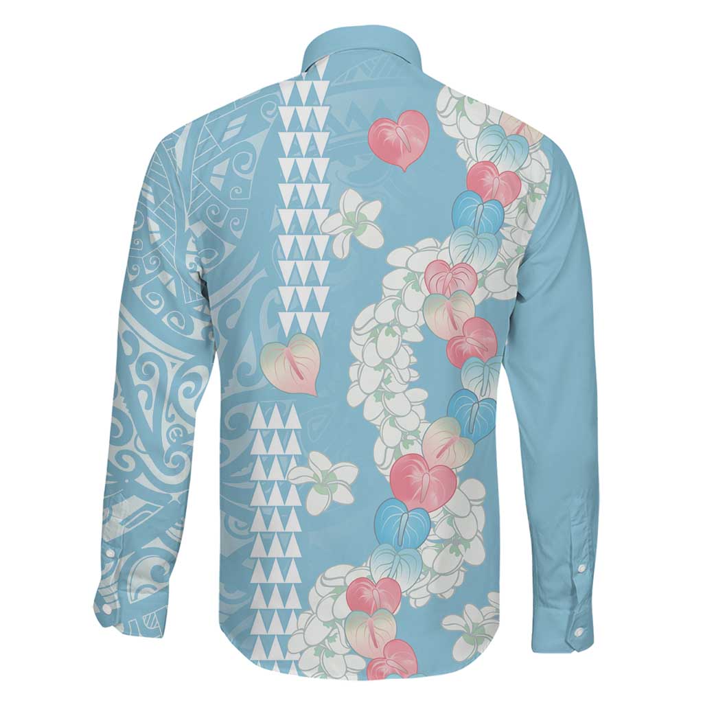 Blue Hawaii Anthurium Plumeria Lei Family Matching Off Shoulder Short Dress and Hawaiian Shirt