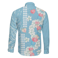 Blue Hawaii Anthurium Plumeria Lei Family Matching Off Shoulder Short Dress and Hawaiian Shirt