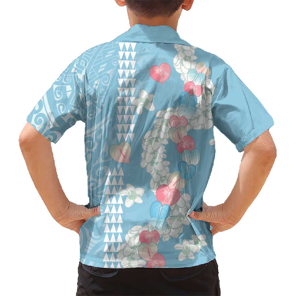 Blue Hawaii Anthurium Plumeria Lei Family Matching Summer Maxi Dress and Hawaiian Shirt