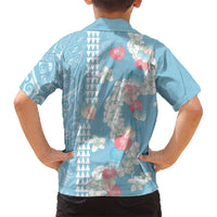 Blue Hawaii Anthurium Plumeria Lei Family Matching Summer Maxi Dress and Hawaiian Shirt