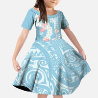 Blue Hawaii Anthurium Plumeria Lei Family Matching Summer Maxi Dress and Hawaiian Shirt