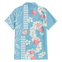 Blue Hawaii Anthurium Plumeria Lei Family Matching Summer Maxi Dress and Hawaiian Shirt