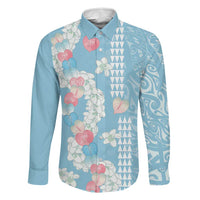 Blue Hawaii Anthurium Plumeria Lei Family Matching Summer Maxi Dress and Hawaiian Shirt