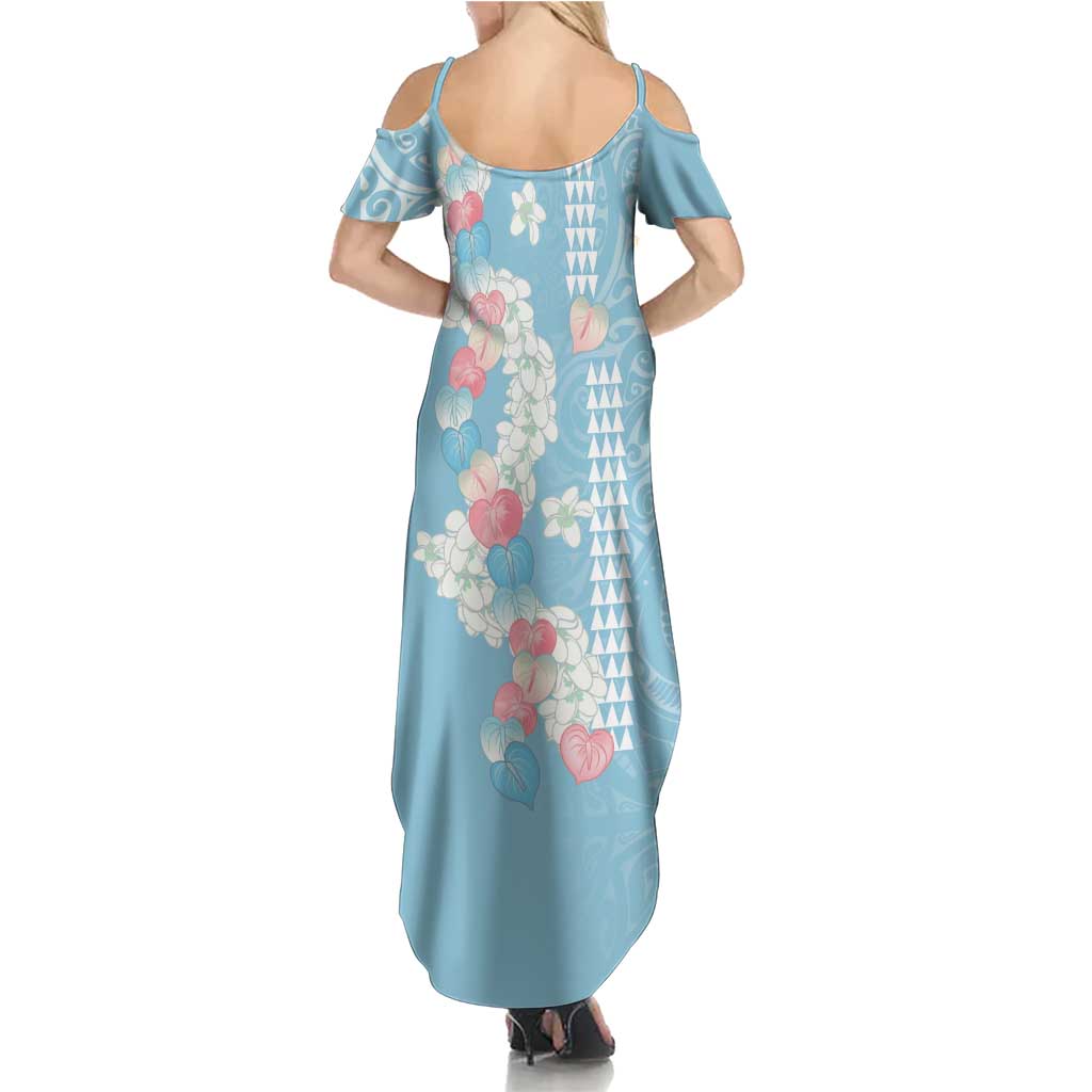Blue Hawaii Anthurium Plumeria Lei Family Matching Summer Maxi Dress and Hawaiian Shirt