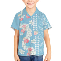 Blue Hawaii Anthurium Plumeria Lei Family Matching Summer Maxi Dress and Hawaiian Shirt