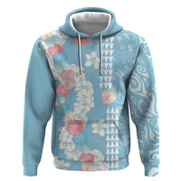 Blue Hawaii Anthurium Plumeria Lei Hoodie LT9 Pullover Hoodie Blue - Polynesian Pride