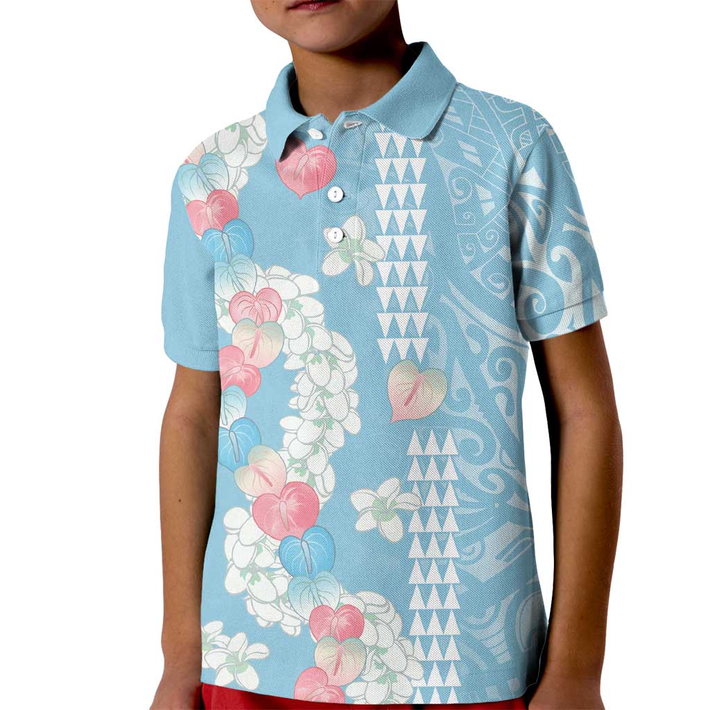 Blue Hawaii Anthurium Plumeria Lei Kid Polo Shirt