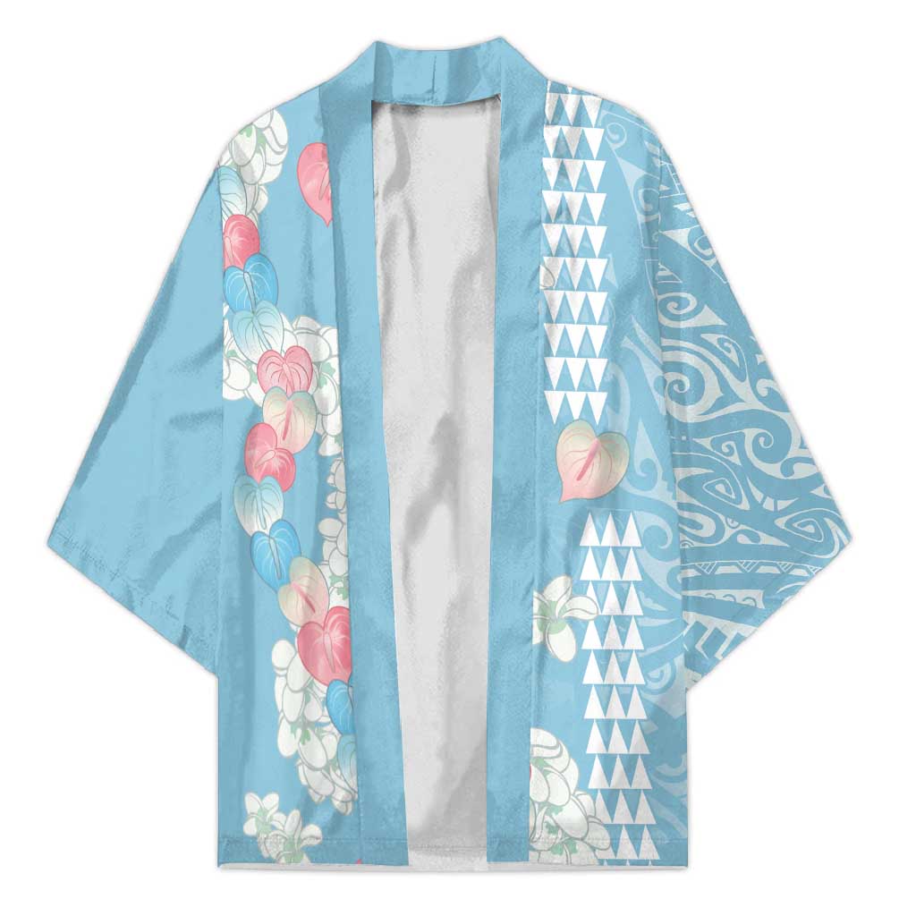 Blue Hawaii Anthurium Plumeria Lei Kimono LT9 Unisex Blue - Polynesian Pride