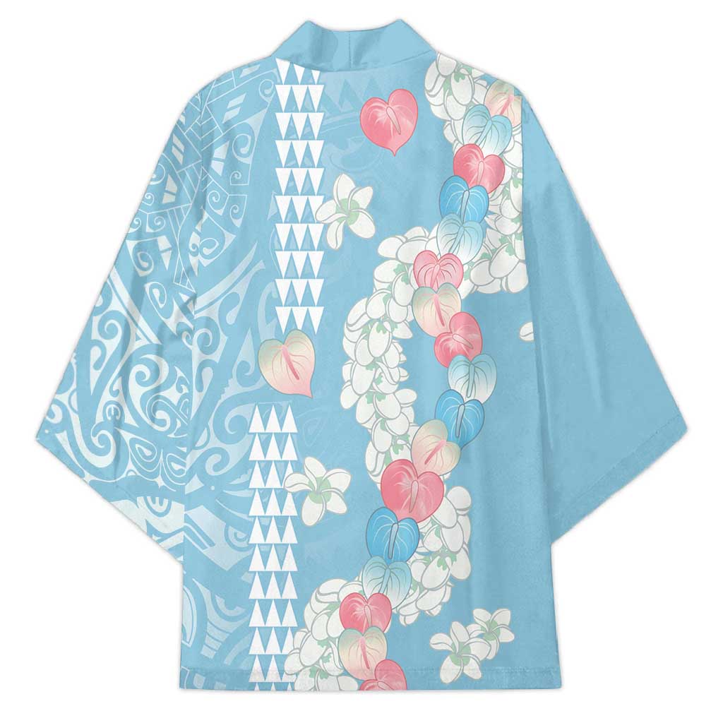 Blue Hawaii Anthurium Plumeria Lei Kimono LT9 - Polynesian Pride