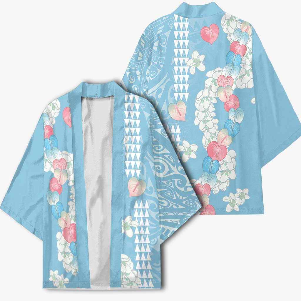 Blue Hawaii Anthurium Plumeria Lei Kimono LT9 - Polynesian Pride