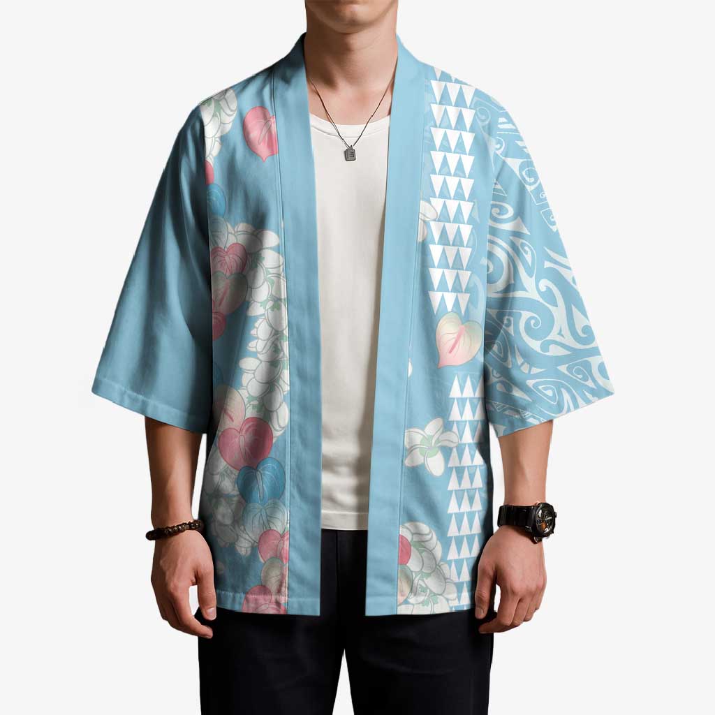 Blue Hawaii Anthurium Plumeria Lei Kimono LT9 - Polynesian Pride