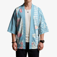 Blue Hawaii Anthurium Plumeria Lei Kimono LT9 - Polynesian Pride