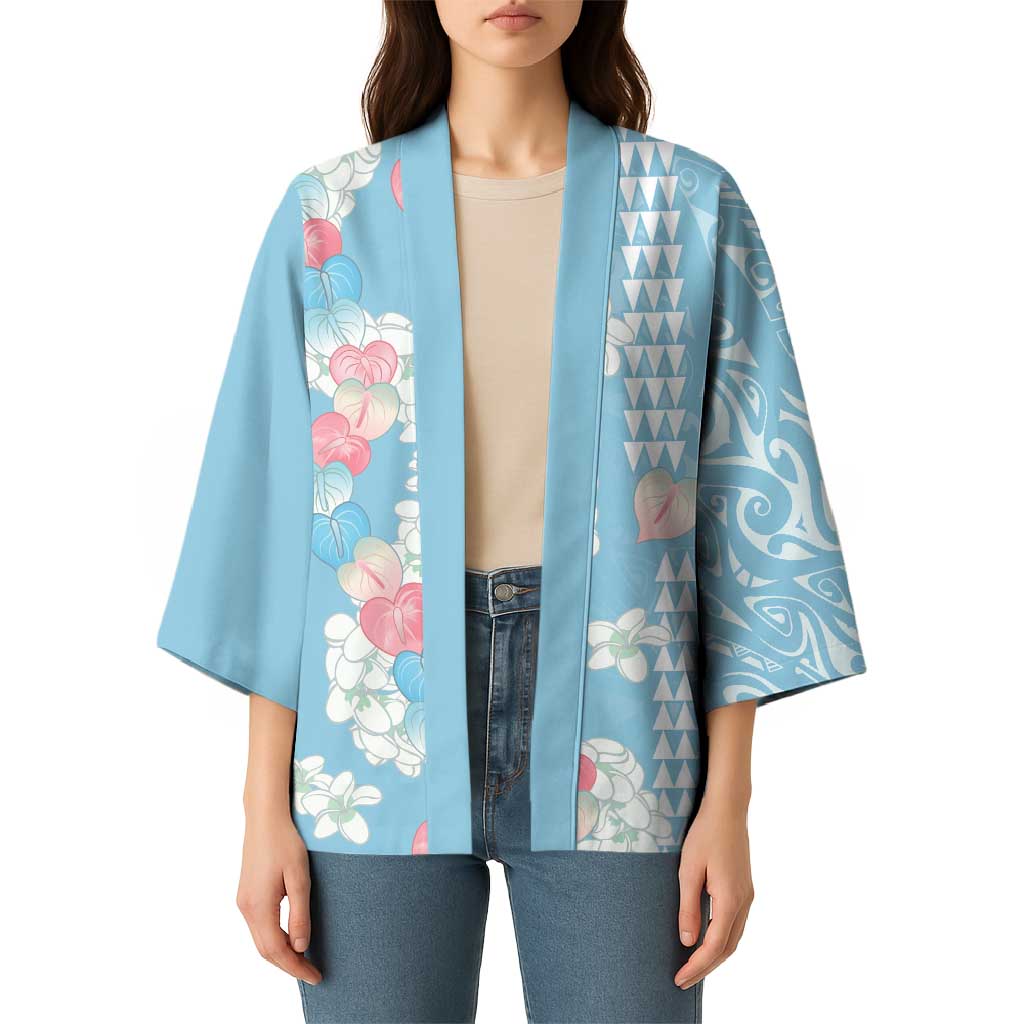 Blue Hawaii Anthurium Plumeria Lei Kimono LT9 - Polynesian Pride