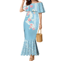 Blue Hawaii Anthurium Plumeria Lei Mermaid Dress