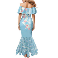 Blue Hawaii Anthurium Plumeria Lei Mermaid Dress